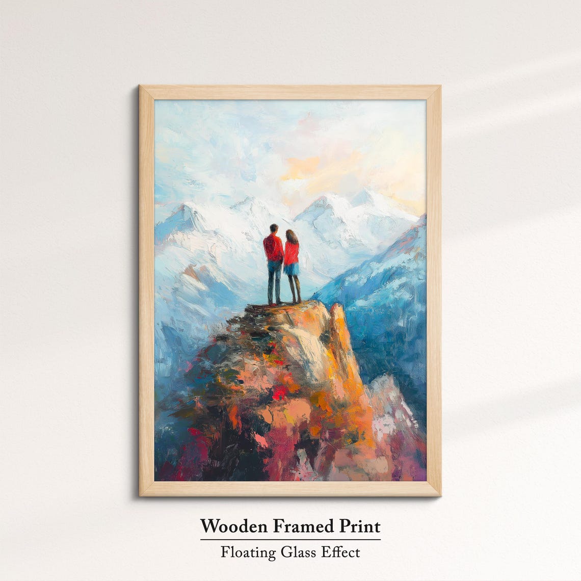 Romantic Couple On Cliff Edge Snowy Mountain Peak Love Art Poster - Image 6