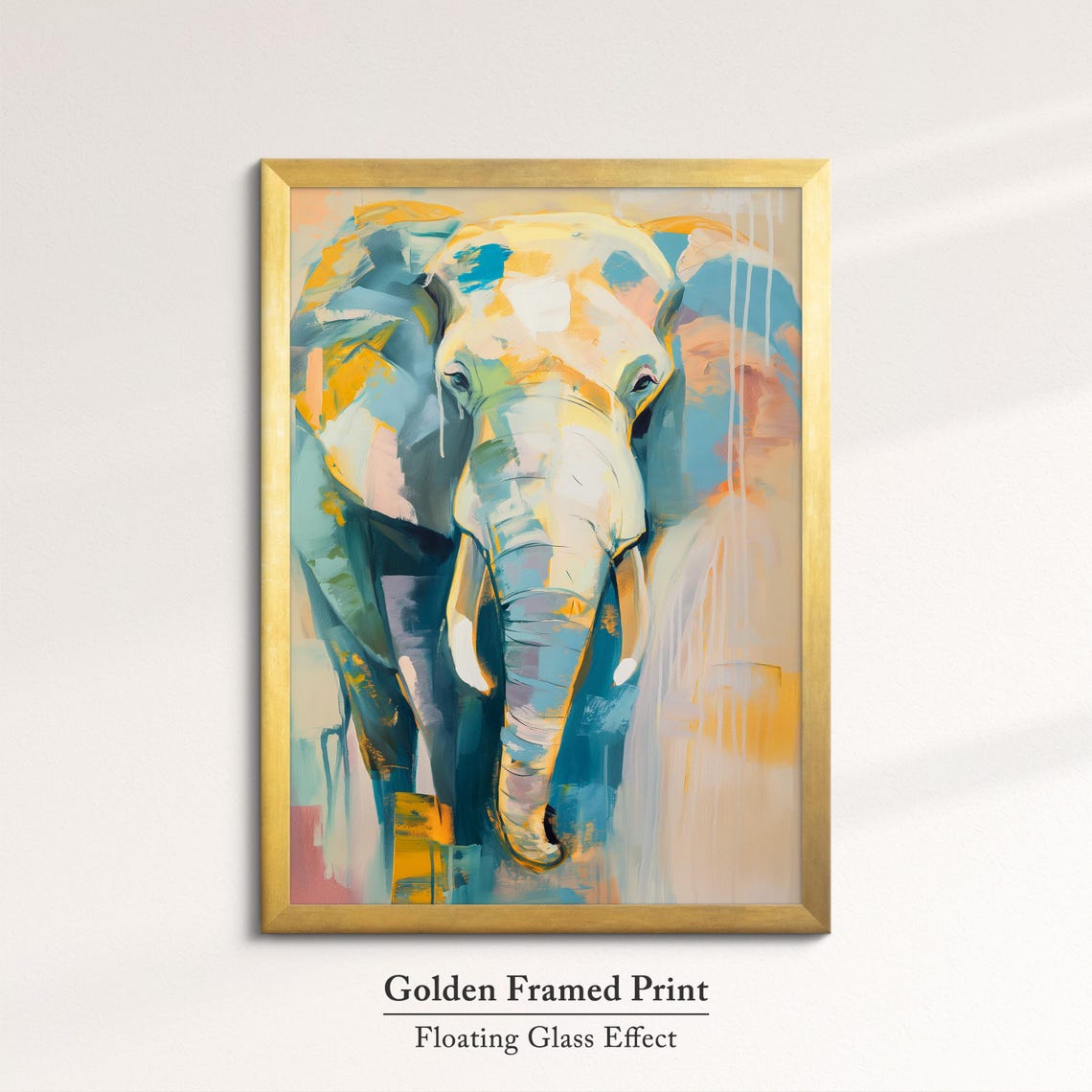 Elephant Walking Toward Viewer Teal Gold Abstract Wildlife Wall Art - Image 5