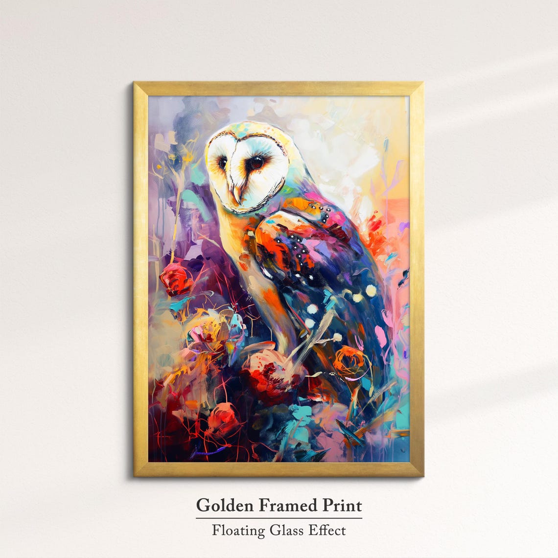 Barn Owl Colorful Abstract Oil Painting Style Wildlife Wall Art - Image 5
