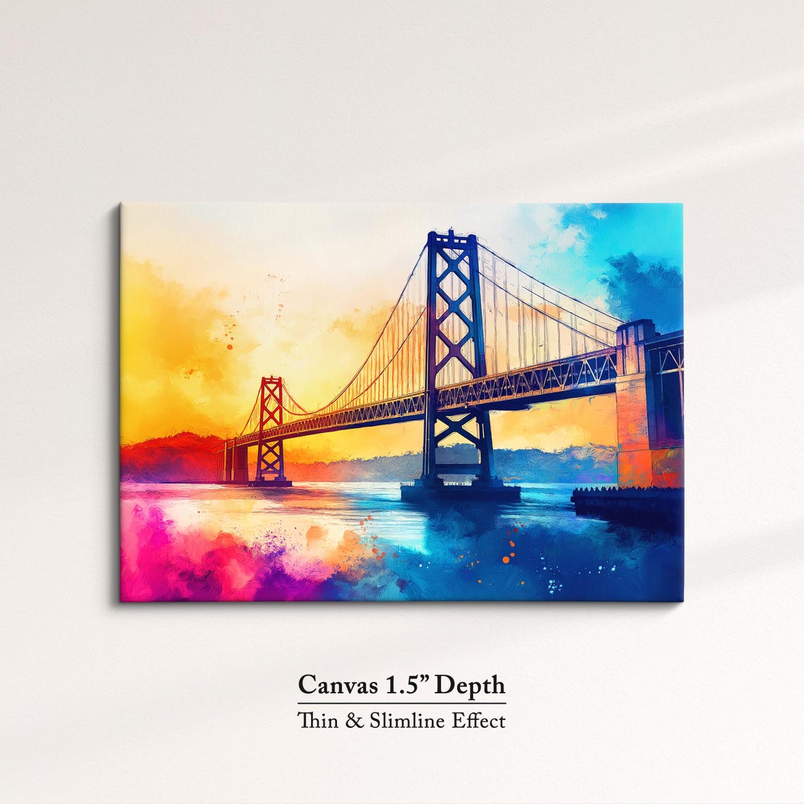 San Francisco Bay Bridge Sunset Watercolor Vibrant Orange Sky Poster - Image 3