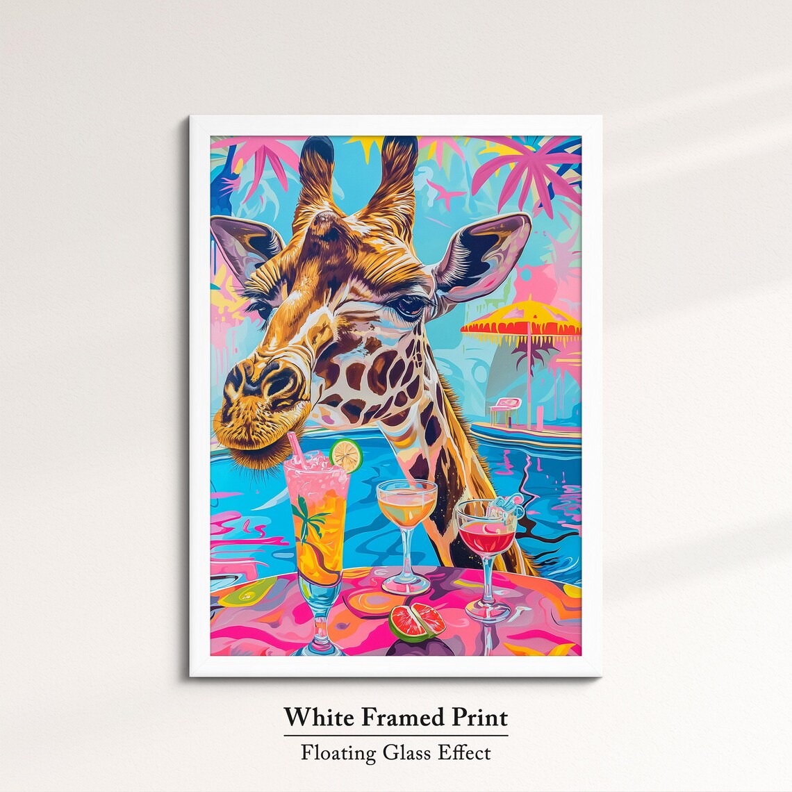 Giraffe Poolside Party Tropical Cocktails Colorful Fun Safari Art Poster - Image 7