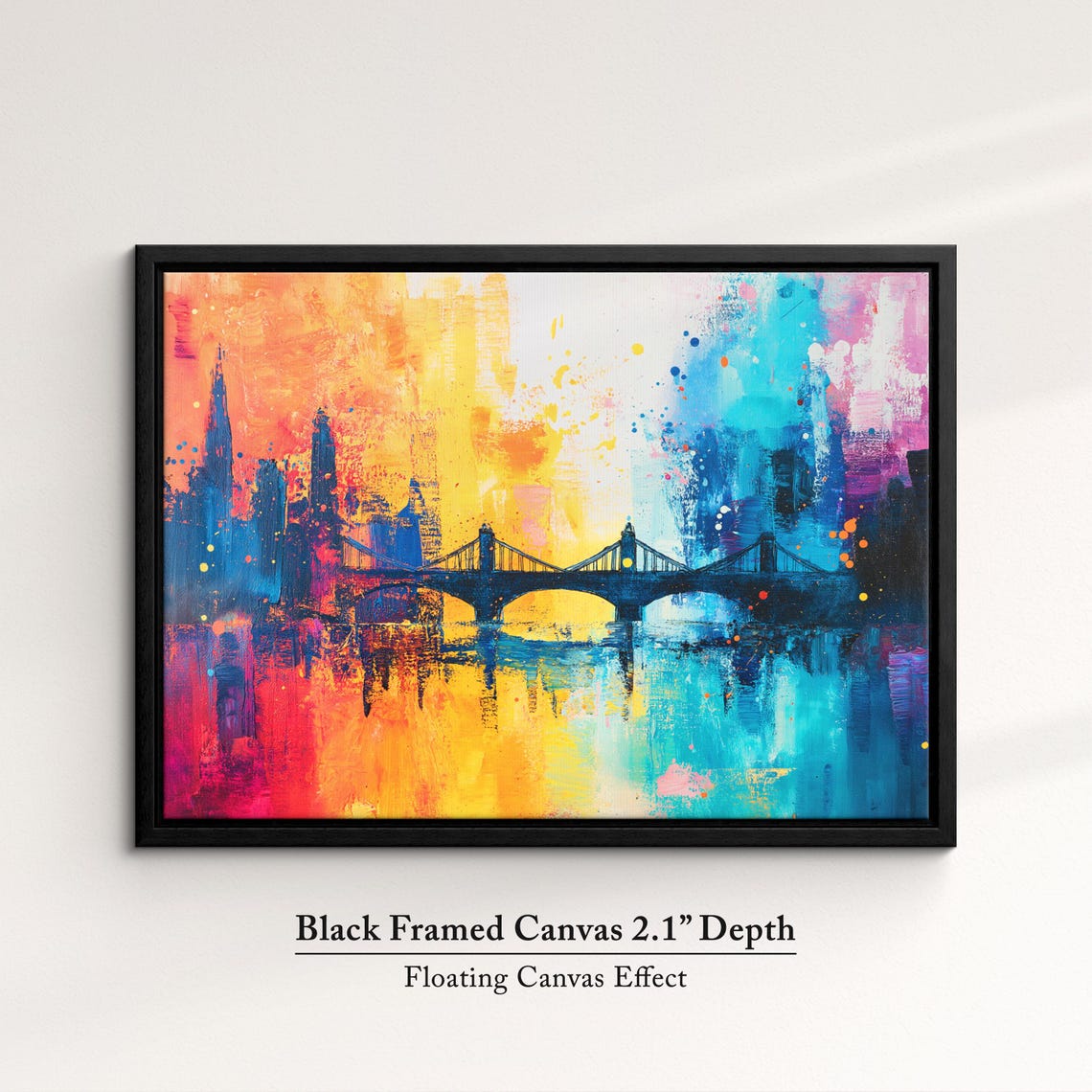London Thames Bridge Silhouette Sunrise Rainbow Watercolor Art Poster - Image 2