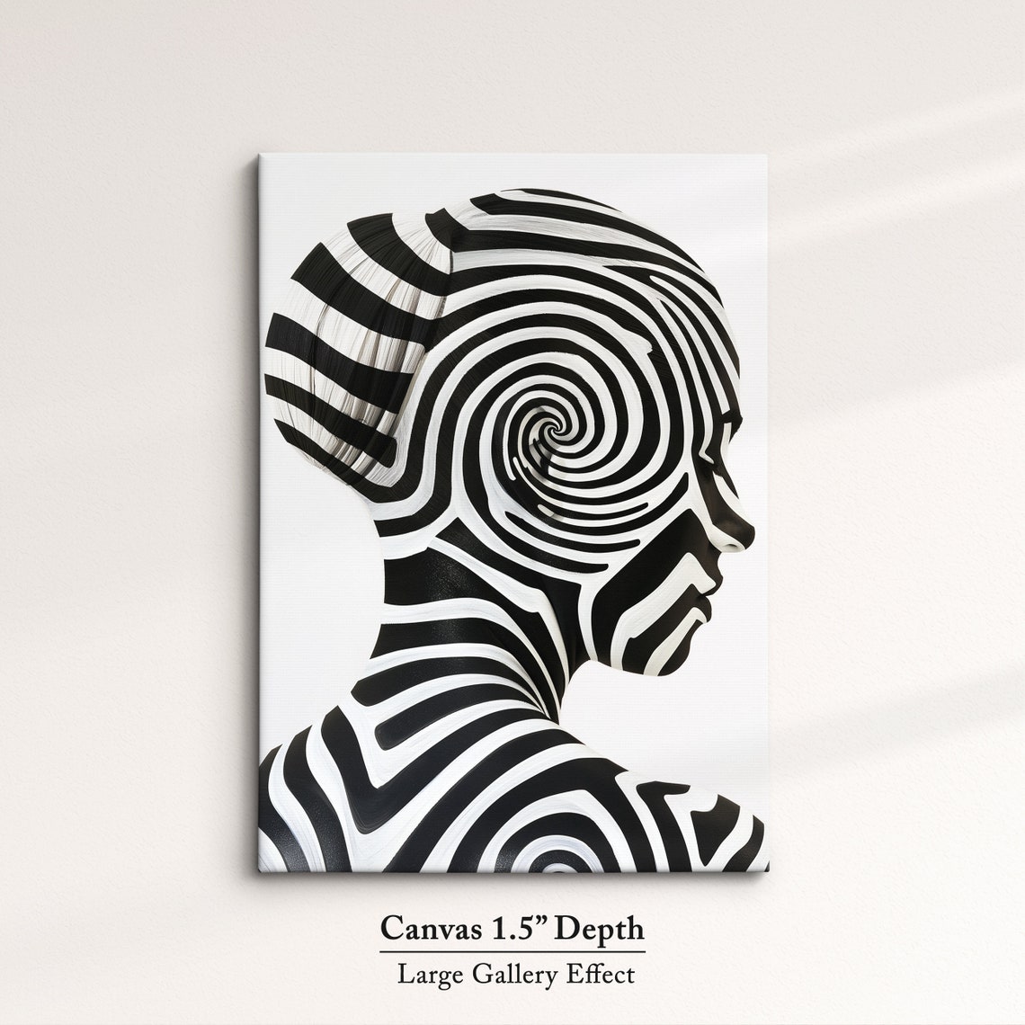 Black And White Spiral Optical Illusion Face Profile Modern Art Poster - Image 3