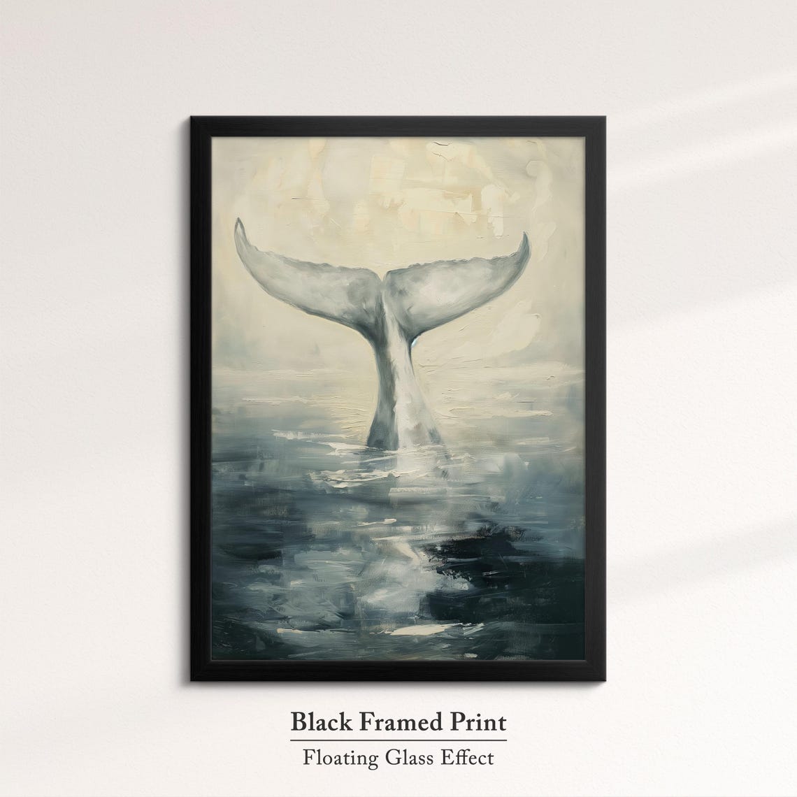 Whale Tail Diving Ocean Muted Neutral Tone Coastal Scene Wall Art - Image 8