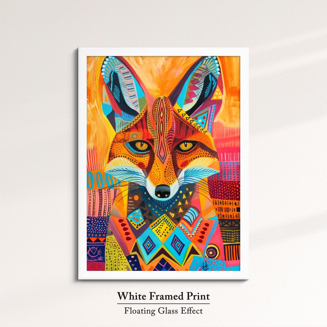 Colorful Fox Face Folk Art Patchwork Bright Orange Animal Wall Poster - Image 7
