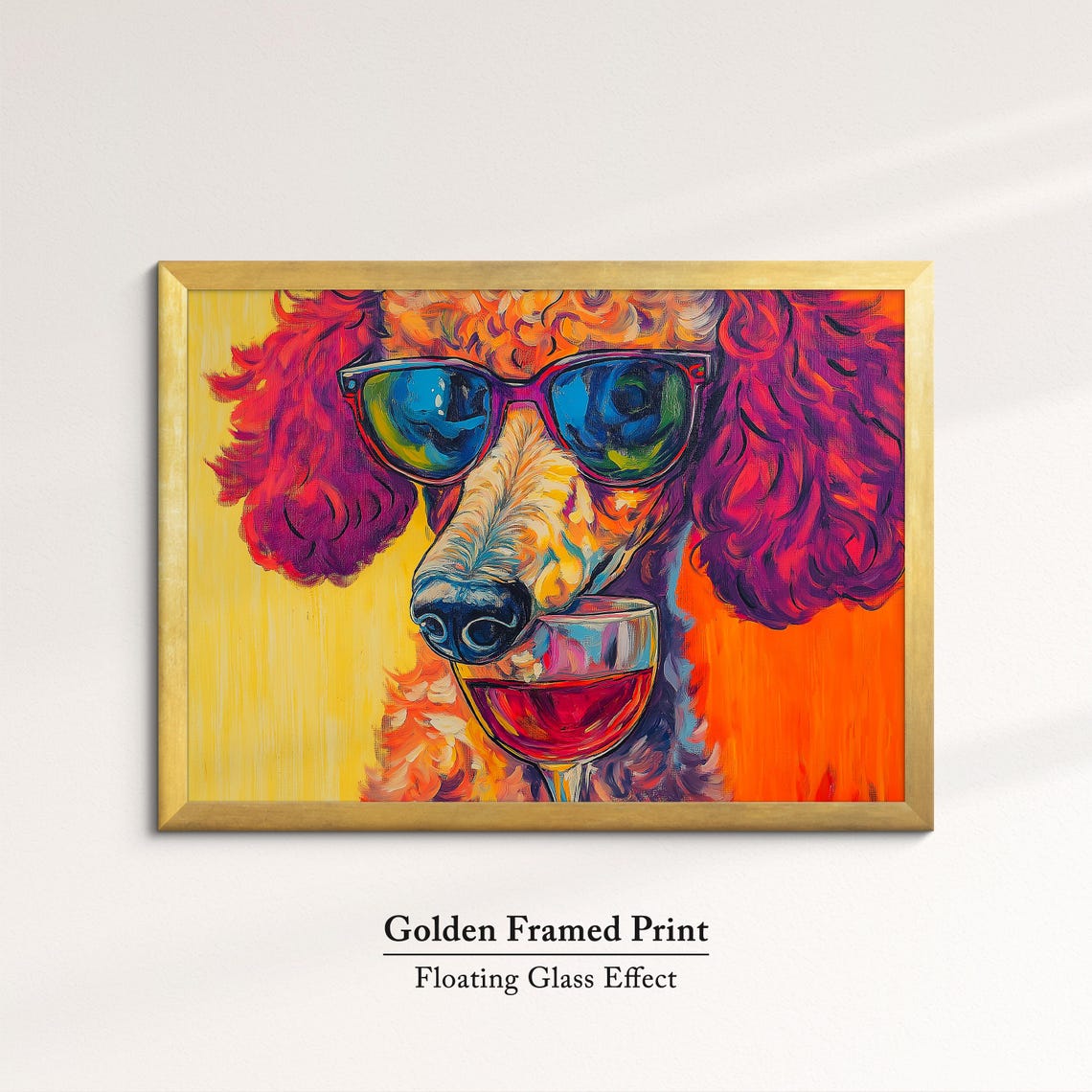 Poodle Dog Sunglasses Drinking Red Wine Vibrant Orange Pop Art Poster - Image 5