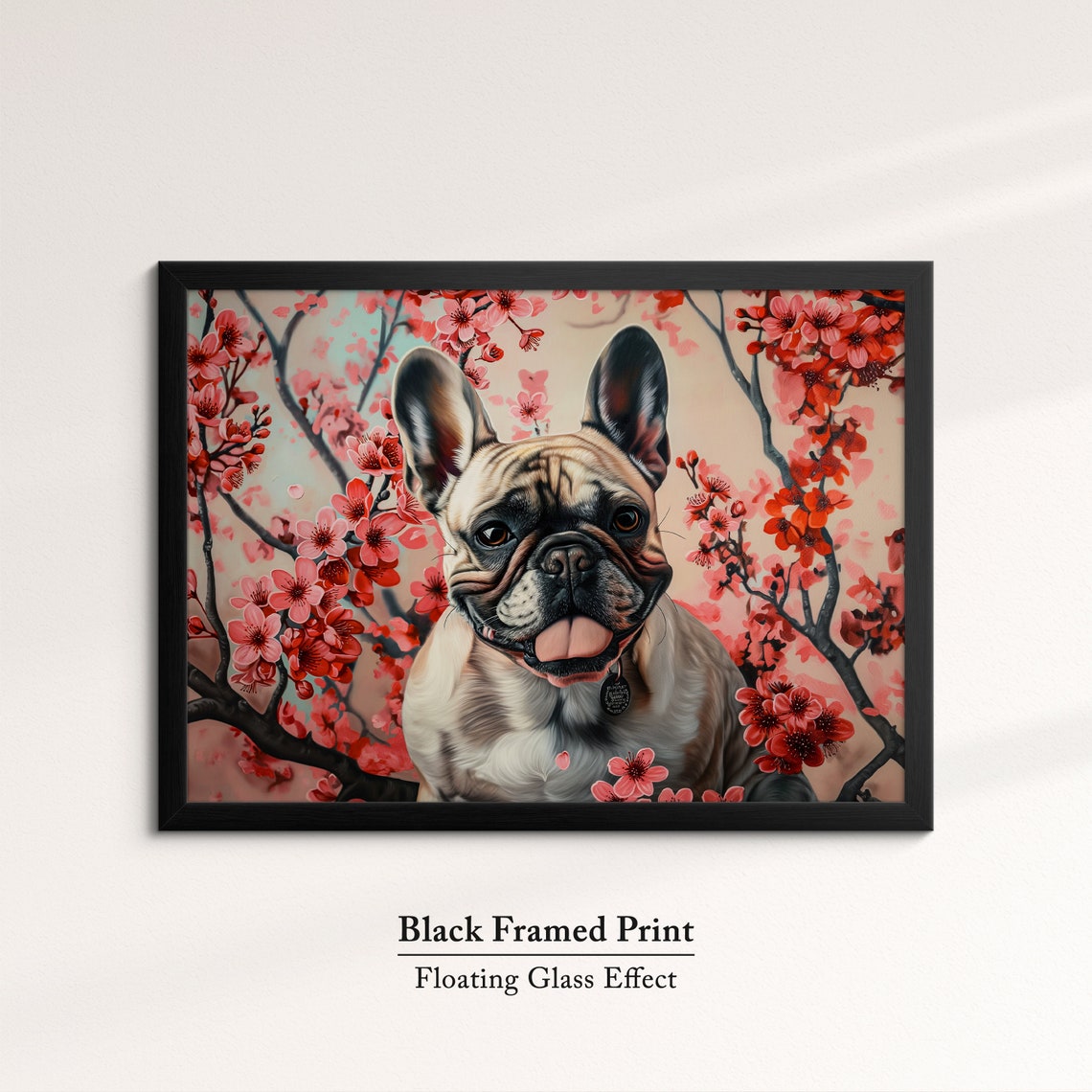 French Bulldog Portrait In Red Blossoms With Collar Tag Spring Poster - Image 8