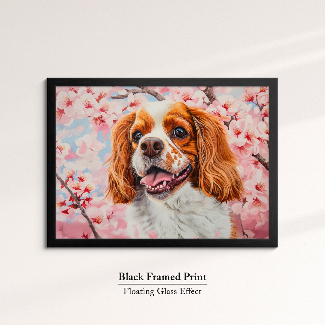 Smiling Cavalier King Charles Spaniel Portrait In Pink Blossoms Poster - Image 8