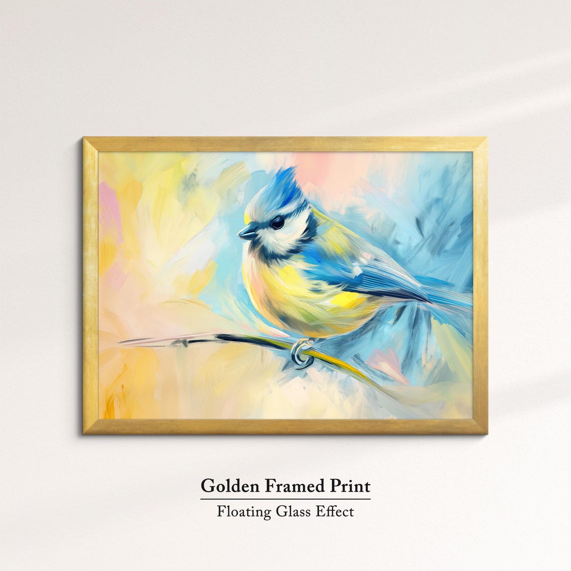 Blue Tit Close Up Yellow Blue Pastel Brushstroke Bird Wall Poster - Image 5