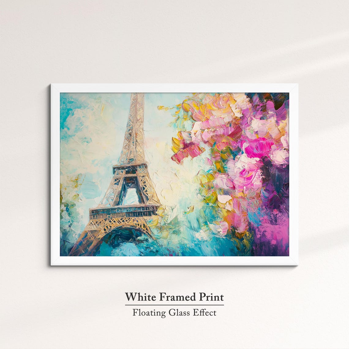 Eiffel Tower Paris Cherry Blossom Pink Floral Oil Painting Poster - Image 7