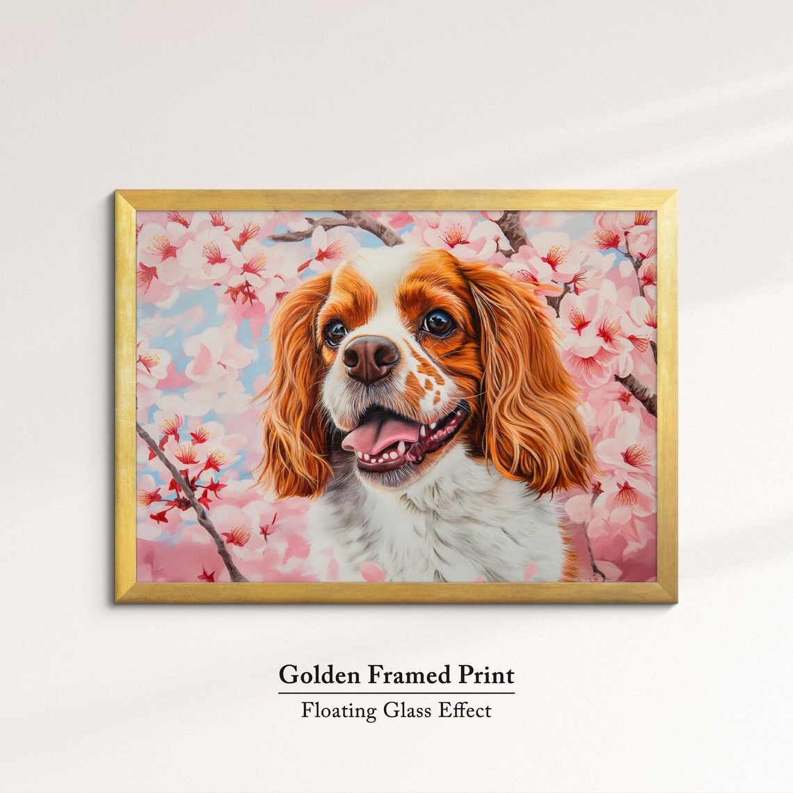 Smiling Cavalier King Charles Spaniel Portrait In Pink Blossoms Poster - Image 5