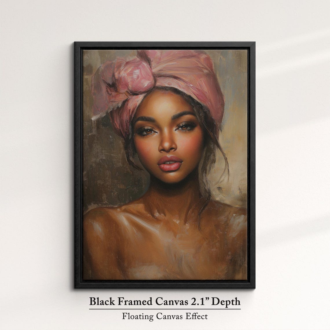 African Woman Portrait Pink Headwrap Elegant Oil Painting Wall Art - Image 2