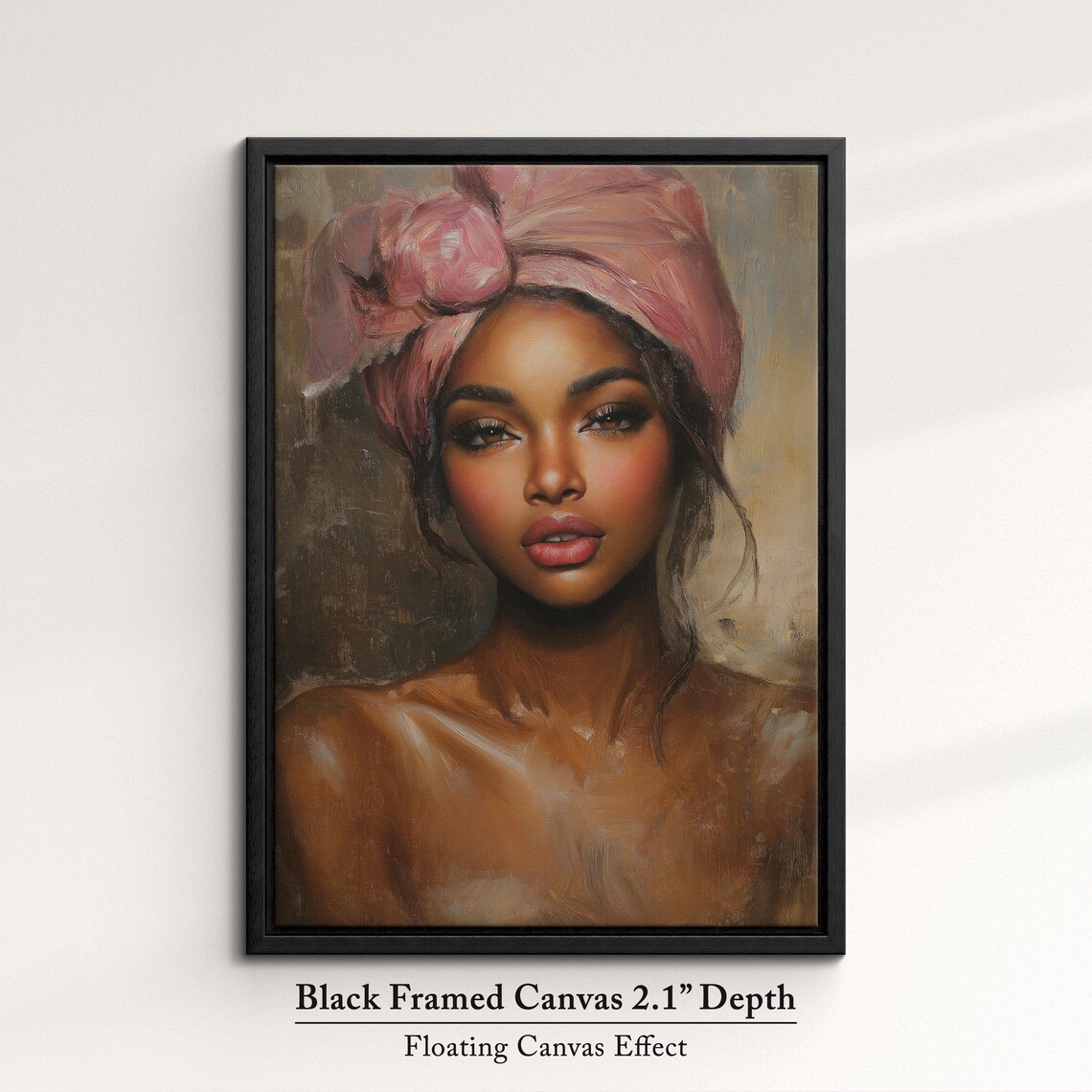 Serene Woman Portrait Art Elegant African Beauty Bohemian Wall Decor Rustic Home Art Print Neutral Tones Woman Oil Painting - Image 2
