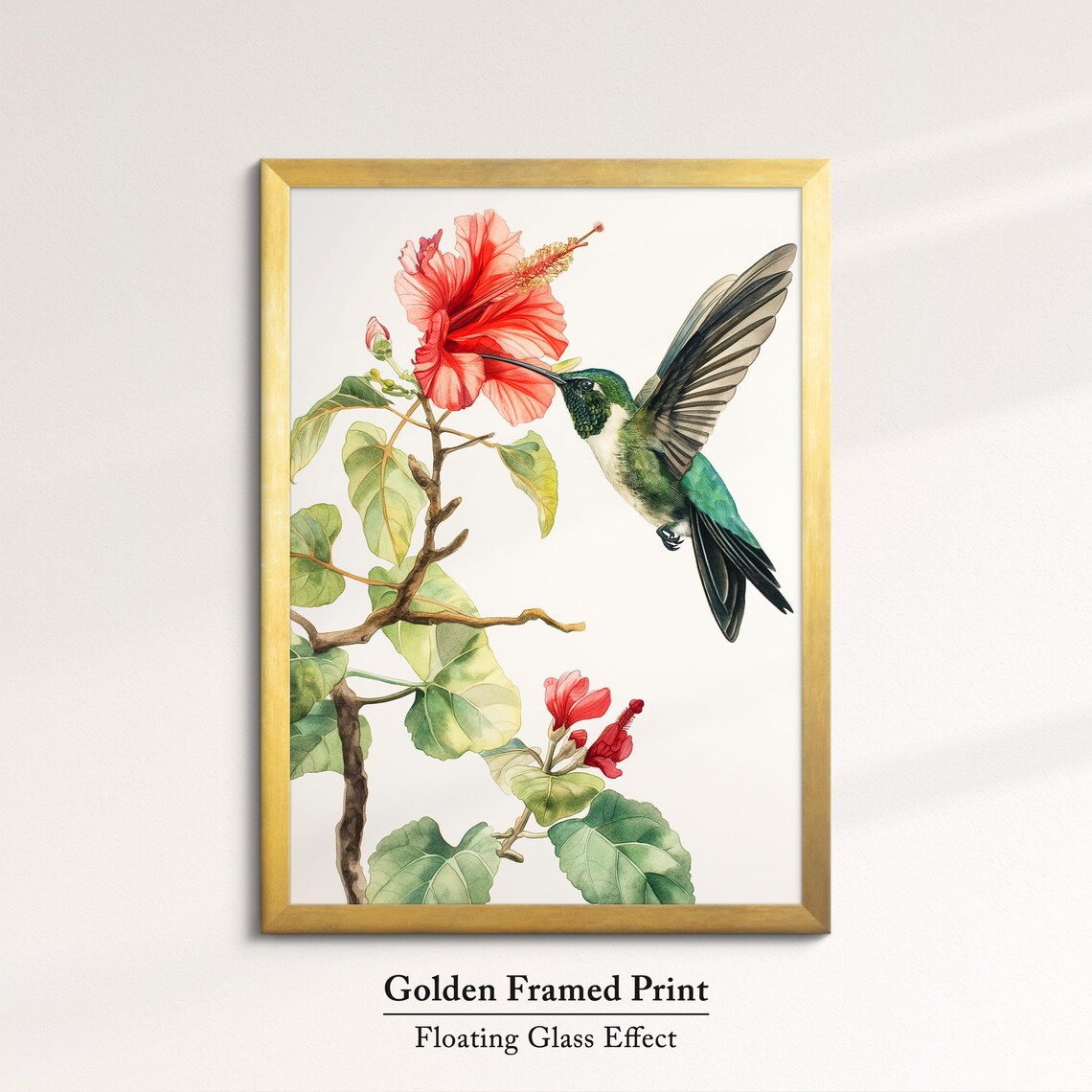 Hummingbird Red Hibiscus Watercolor Botanical Nature Wall Art Poster - Image 5