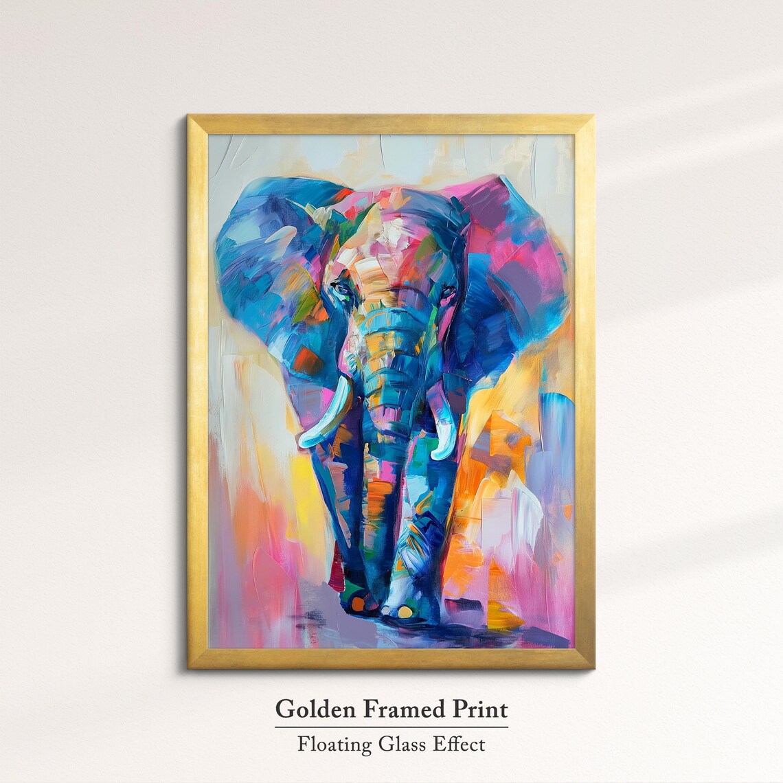 Colorful Elephant Walking Vivid Blue Pink Orange Abstract Wall Art - Image 5