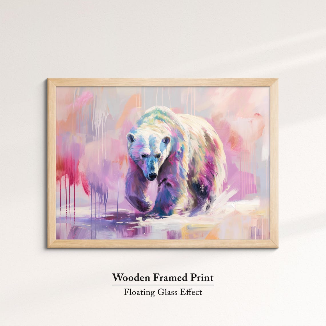 Polar Bear Pink Purple Abstract Walking Wildlife Painting Art Poster - Image 6