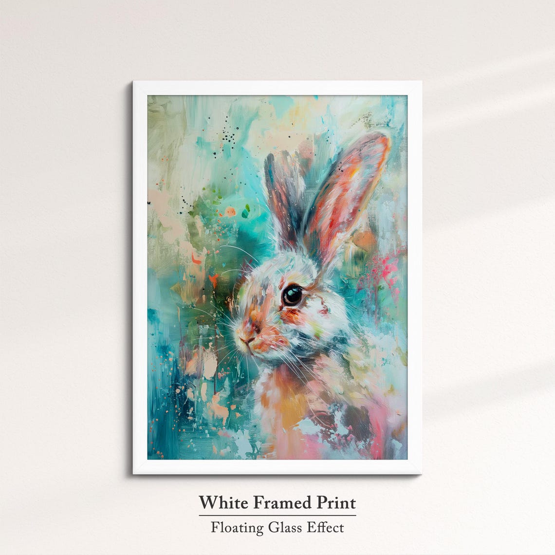 Wild Hare Portrait Teal Watercolor Splashes Abstract Wildlife Wall Art - Image 7