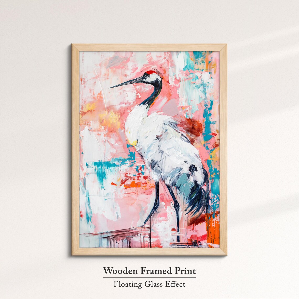 Colorful Crane Bird Abstract Oil Painting, Art Print - Image 6