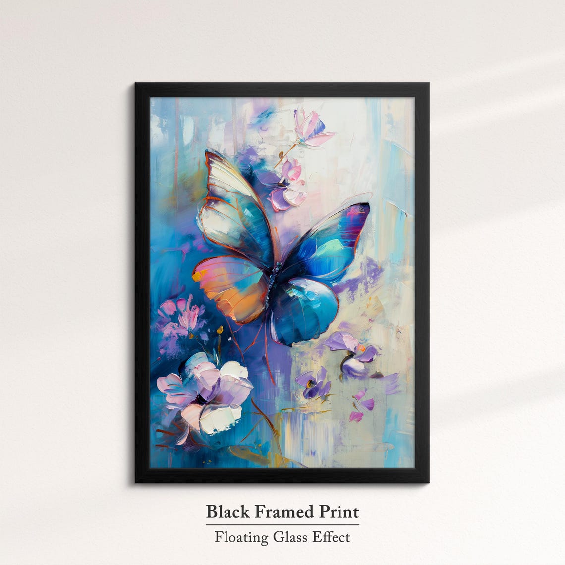 Blue Butterfly With Flowers Vivid Turquoise Abstract Wall Art - Image 8