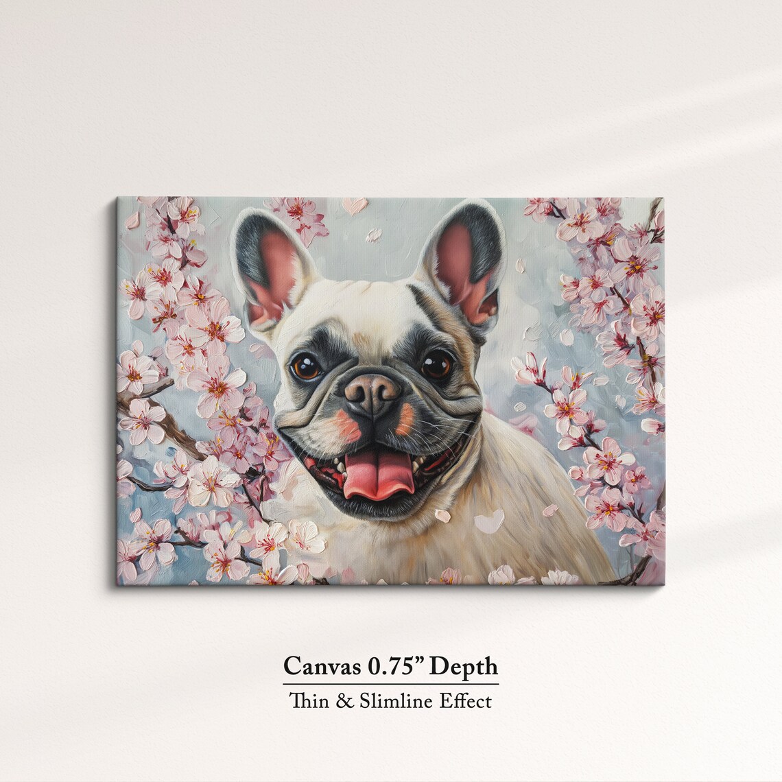 Cream French Bulldog Big Smile Among Pink Blossoms Soft Art Poster - Image 4