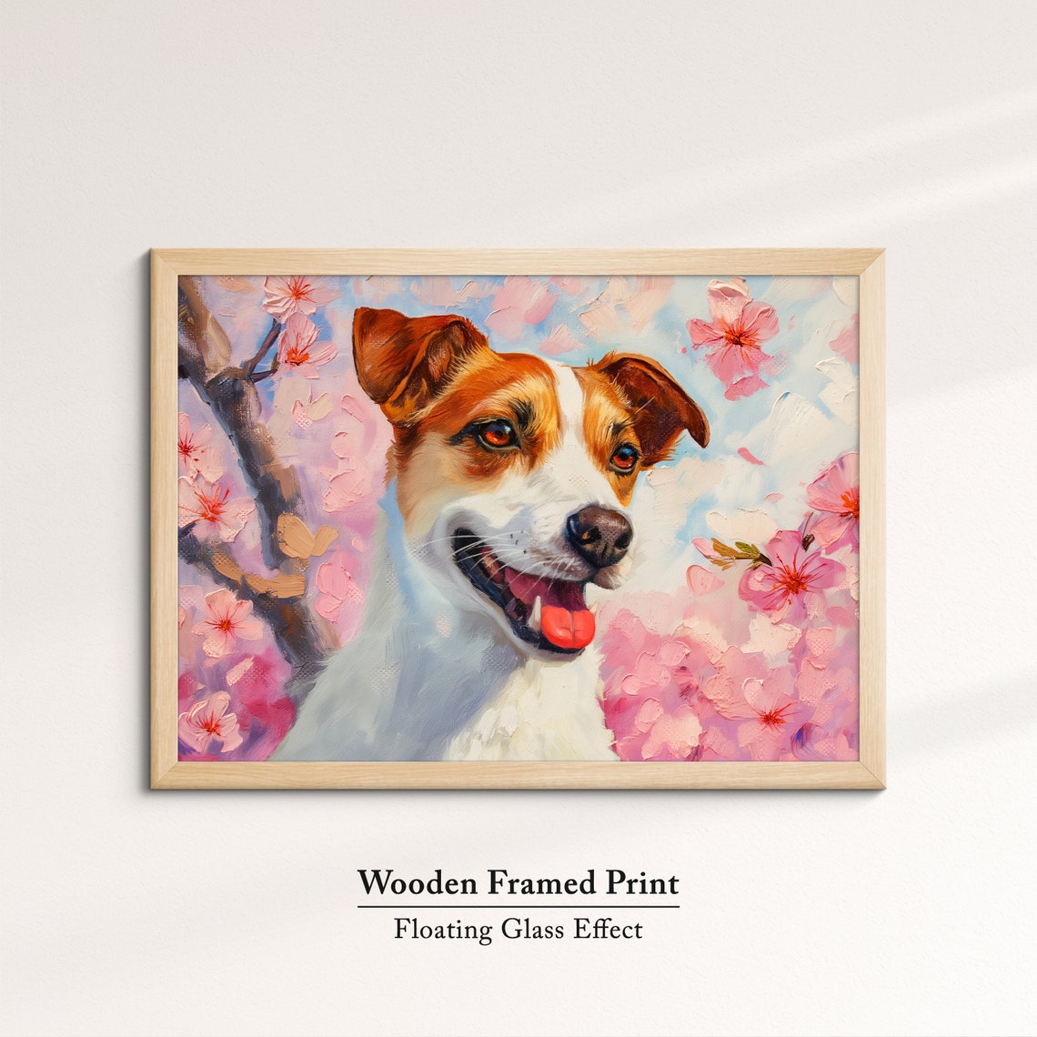 Smiling Jack Russell Terrier Among Pink Blossoms Joyful Dog Art Poster - Image 6