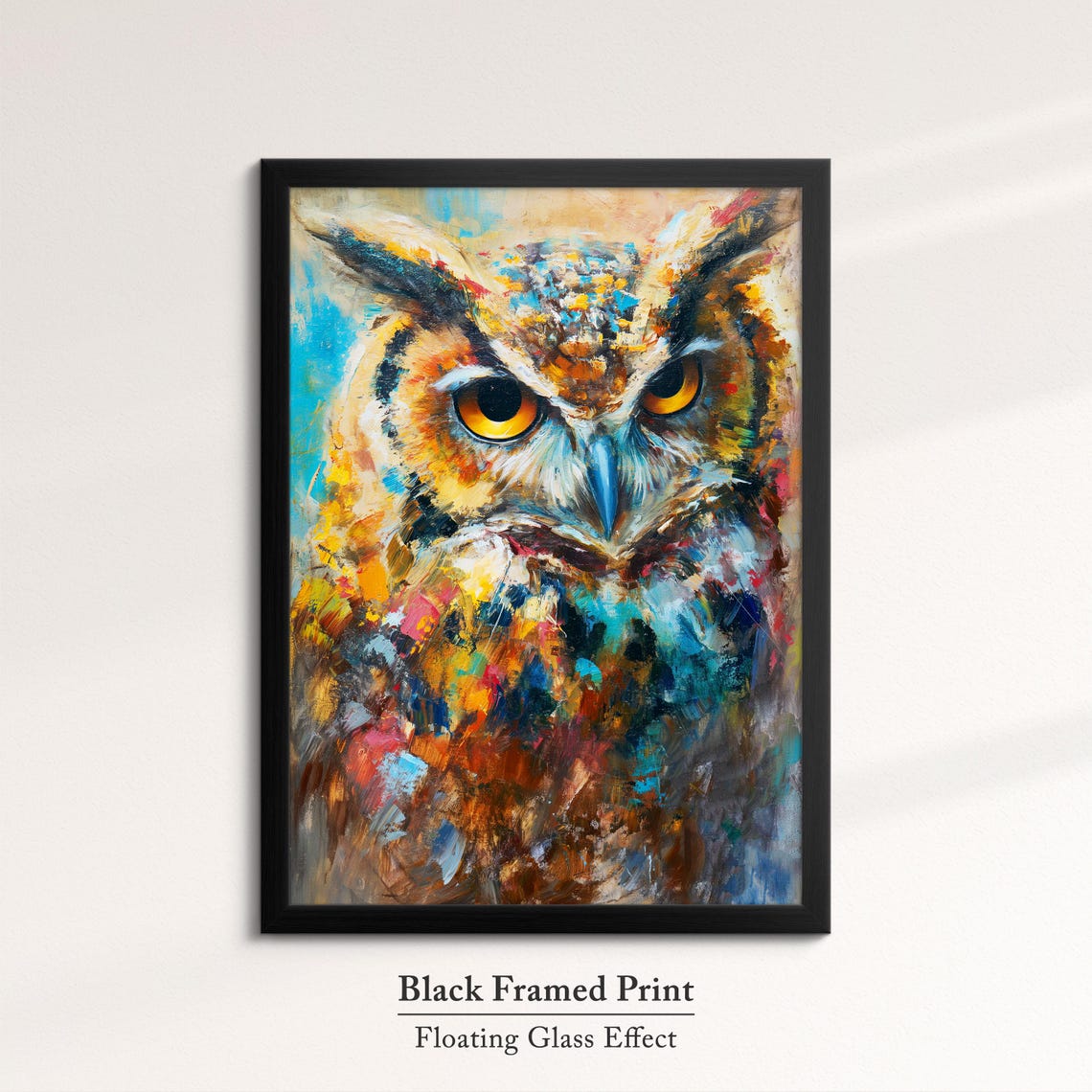 Horned Owl Striking Yellow Eyes Colorful Impasto Abstract Art Poster - Image 8