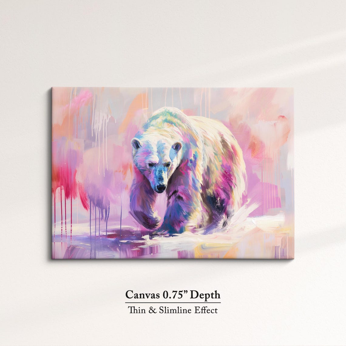 Polar Bear Pink Purple Abstract Walking Wildlife Painting Art Poster - Image 4