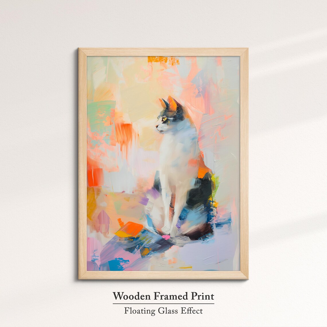 Sitting Cat Profile Warm Pastel Abstract Oil Painting Pet Wall Art Poster - Image 6