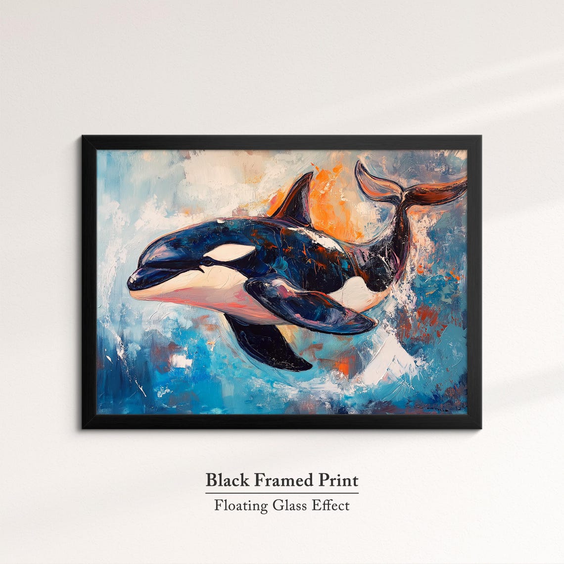 Orca Killer Whale Abstract Oil Painting Blue Ocean Sunset Poster - Image 8