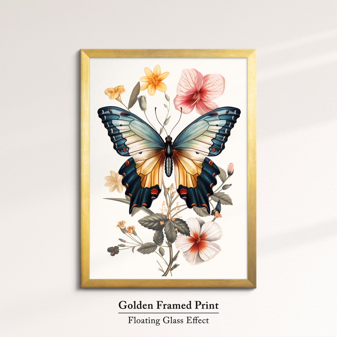 Vintage Botanical Swallowtail Butterfly With Flowers Cream Art Poster - Image 5
