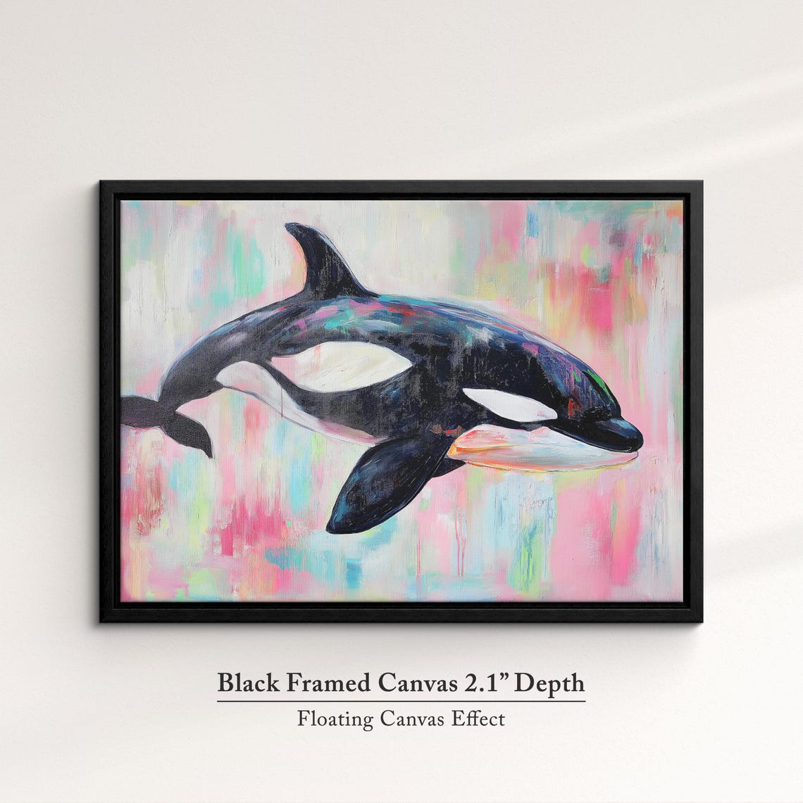 Orca Killer Whale Abstract Pastel Oil Painting Pink Wildlife Wall Art - Image 2