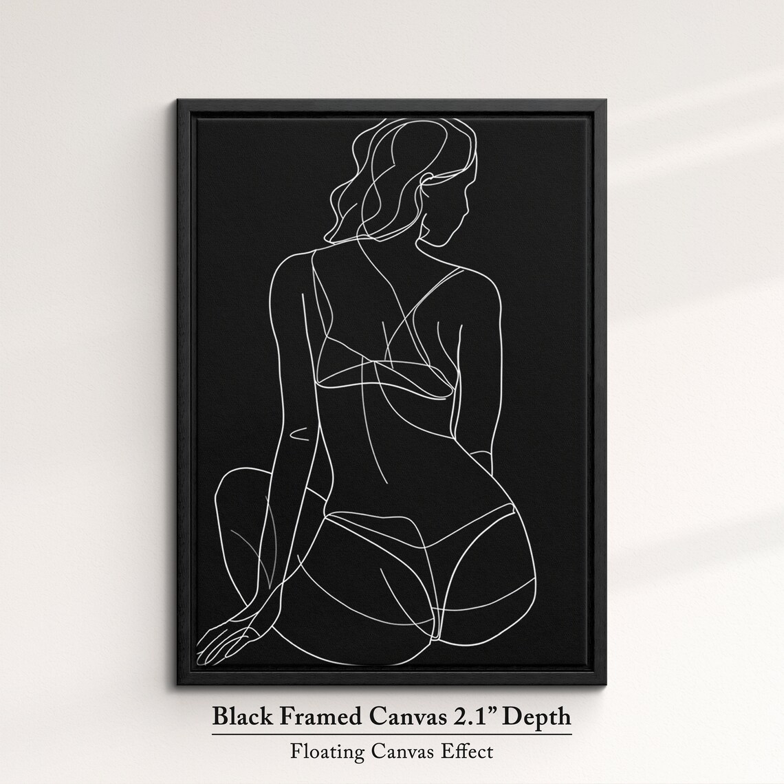 Seated Woman From Behind White Line On Black Dramatic Minimalist Wall Art Print - Image 2