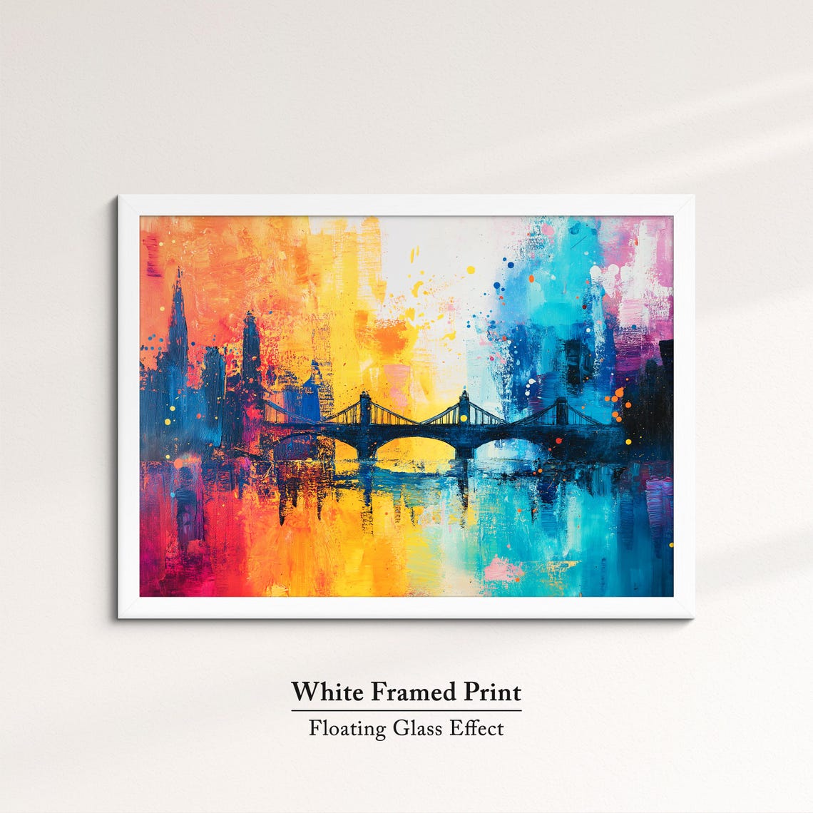 London Thames Bridge Silhouette Sunrise Rainbow Watercolor Art Poster - Image 7