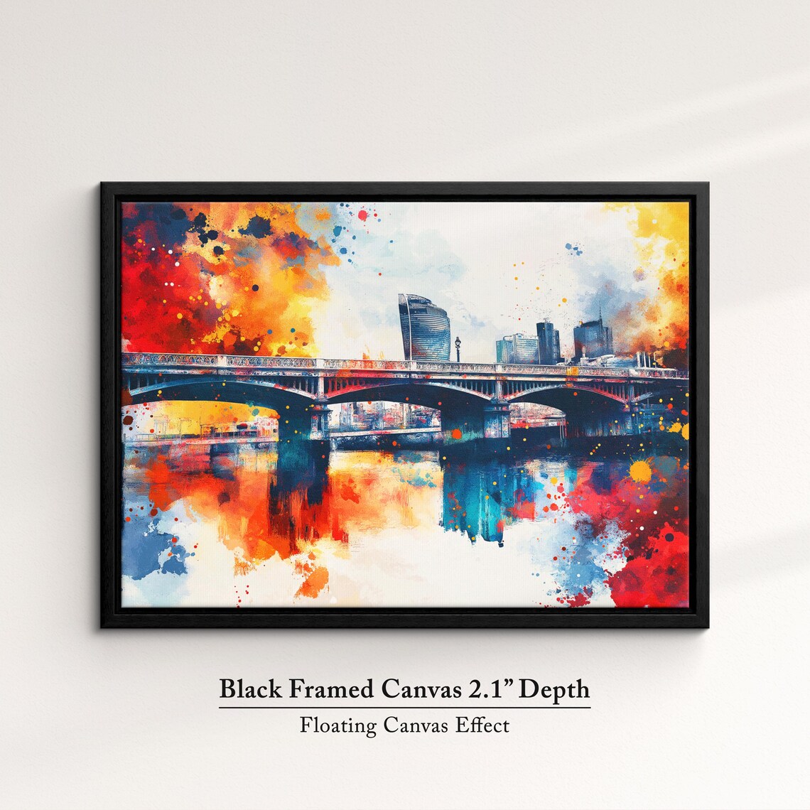 London Thames Bridge Watercolor City Skyline Red Blue Wall Art Poster - Image 2