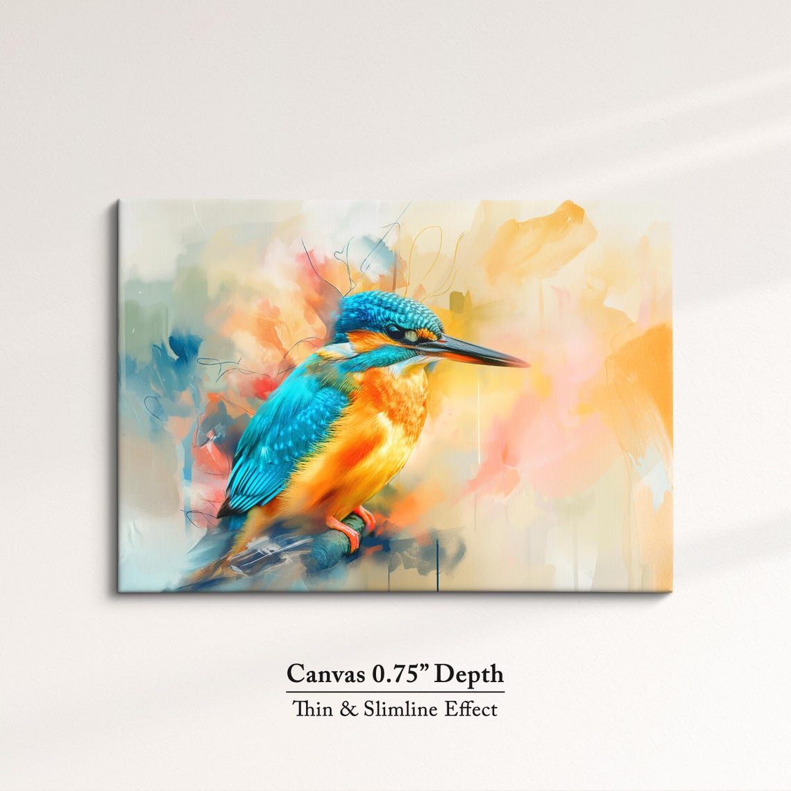 Kingfisher Bird Abstract Watercolor Teal Orange Pastel Wall Poster - Image 4