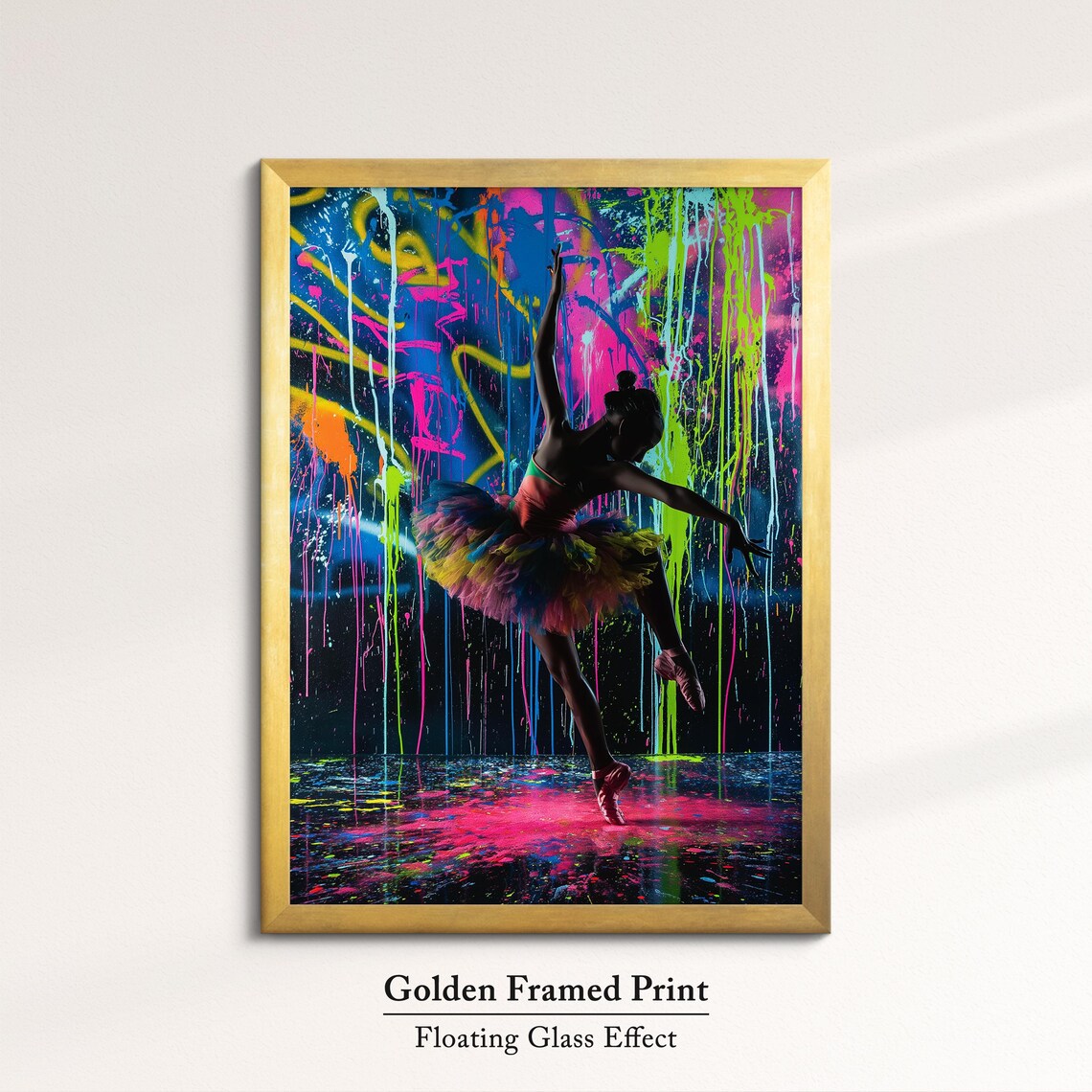 Ballerina Leap Rainbow Tutu Neon Graffiti Splatter Dance Wall Art Poster - Image 5