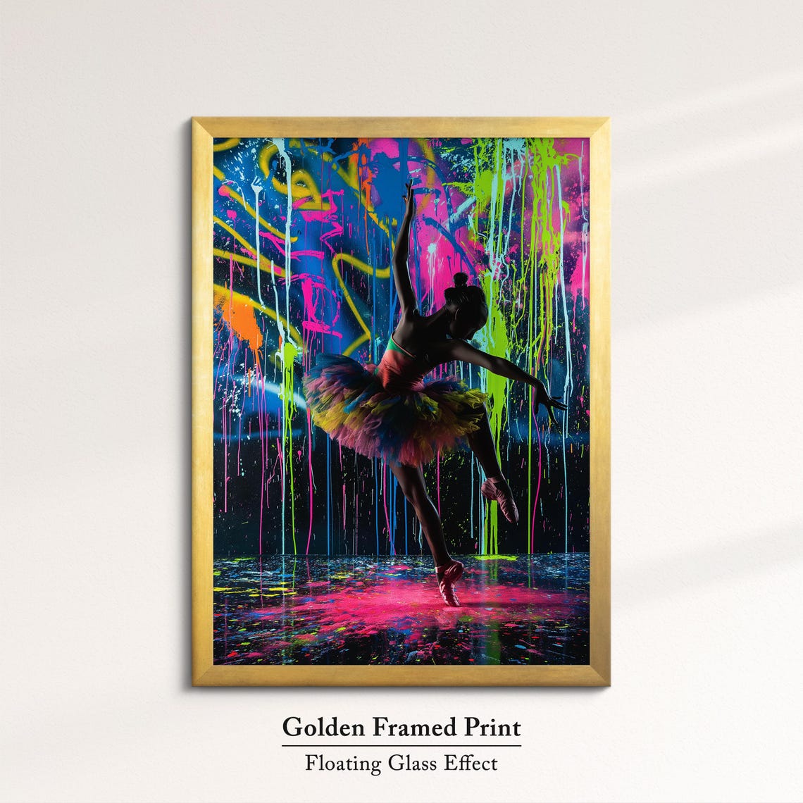 Vibrant Ballerina Art Neon Dance Painting Colorful Ballet Wall Decor Modern Dance Artwork Splatter Paint Style Artistic Decor - Image 5
