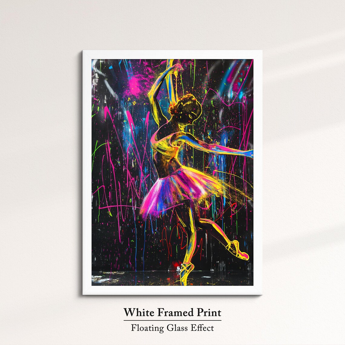 Ballerina Neon Paint Splatter Silhouette Colorful Ballet Dance Wall Poster - Image 7