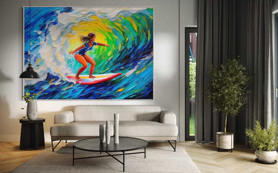 Personalized Colorful Surfing Acrylic Painting Bright Color Ocean Artwork Extra Large Texture Art Children Room Wall Decor Art - Image 2
