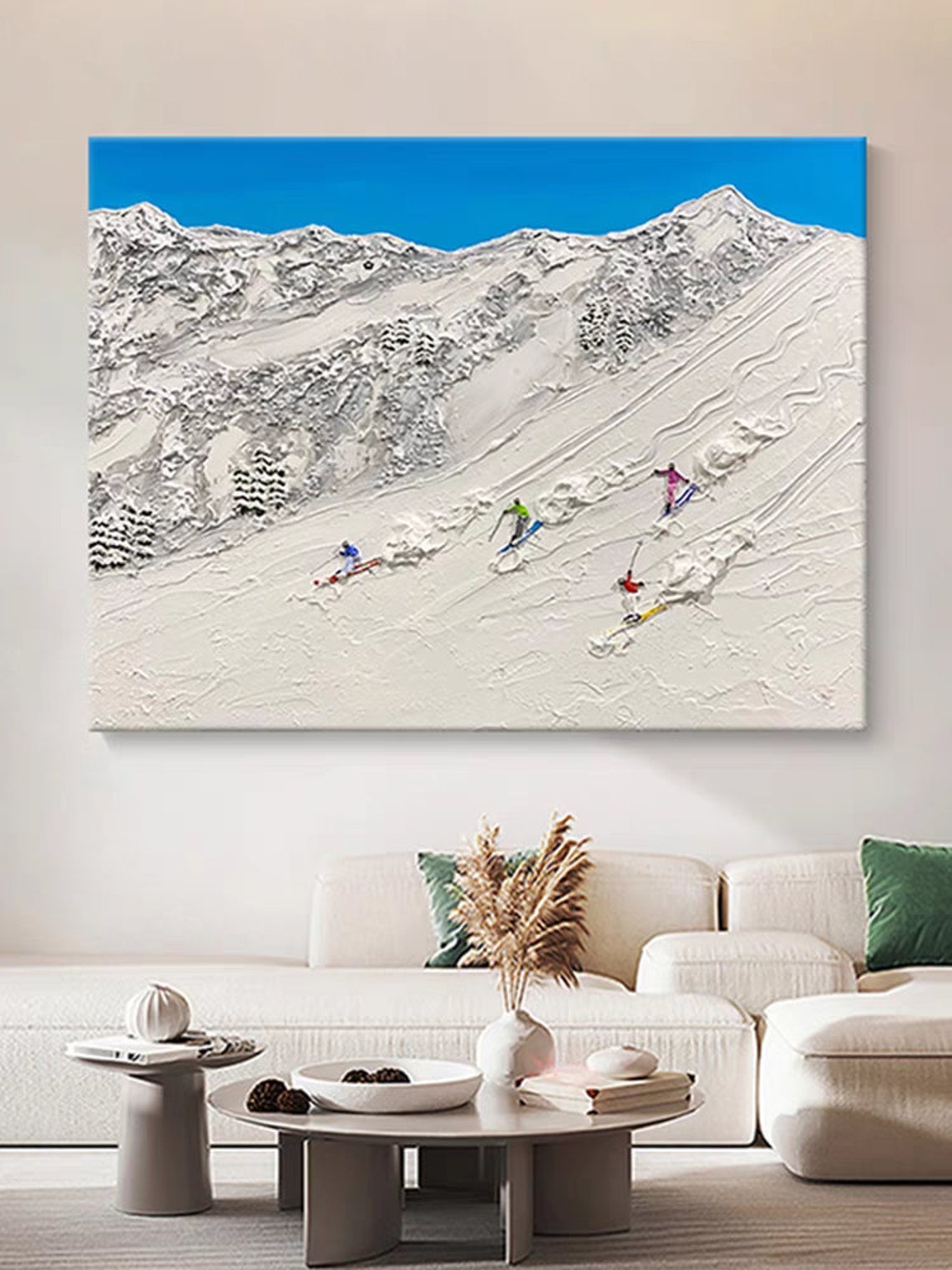 Skiing At Snowy Mountain Original Landscape Art Hand Painted Palette Knife Artwork Vibrant Wall Art Customizable Art For Living Room - Image 4