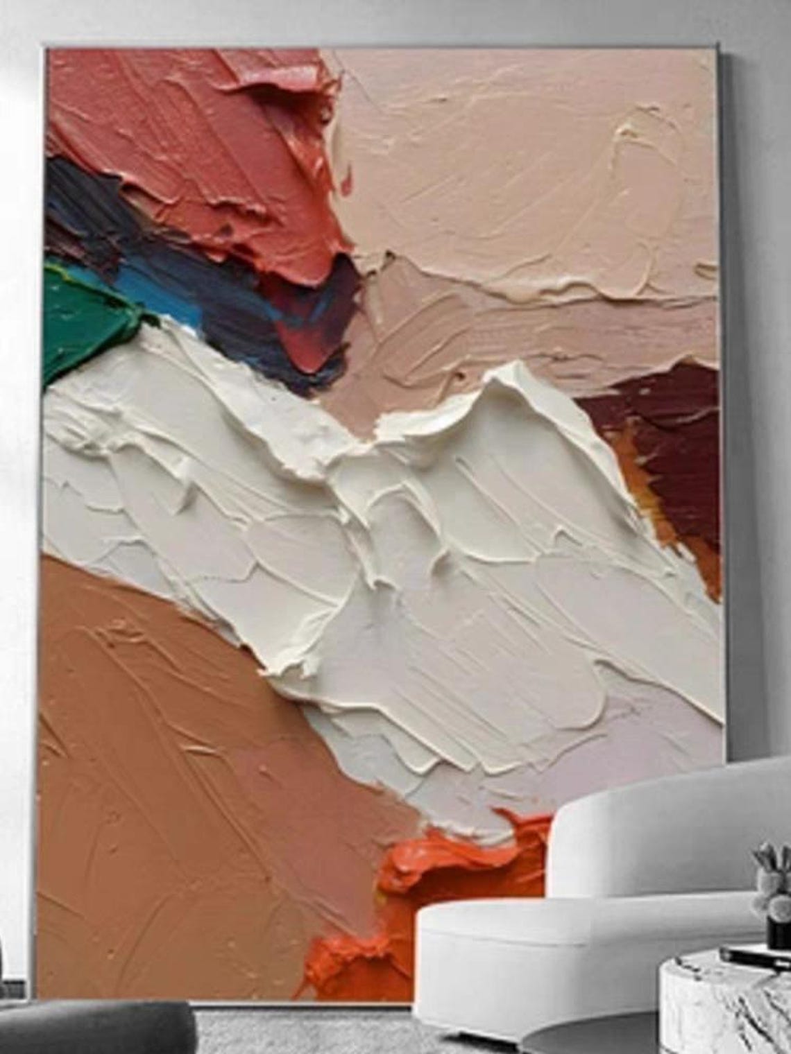 Rust Red and White Palette Knife Blocks Abstract Texture Poster - Image 3