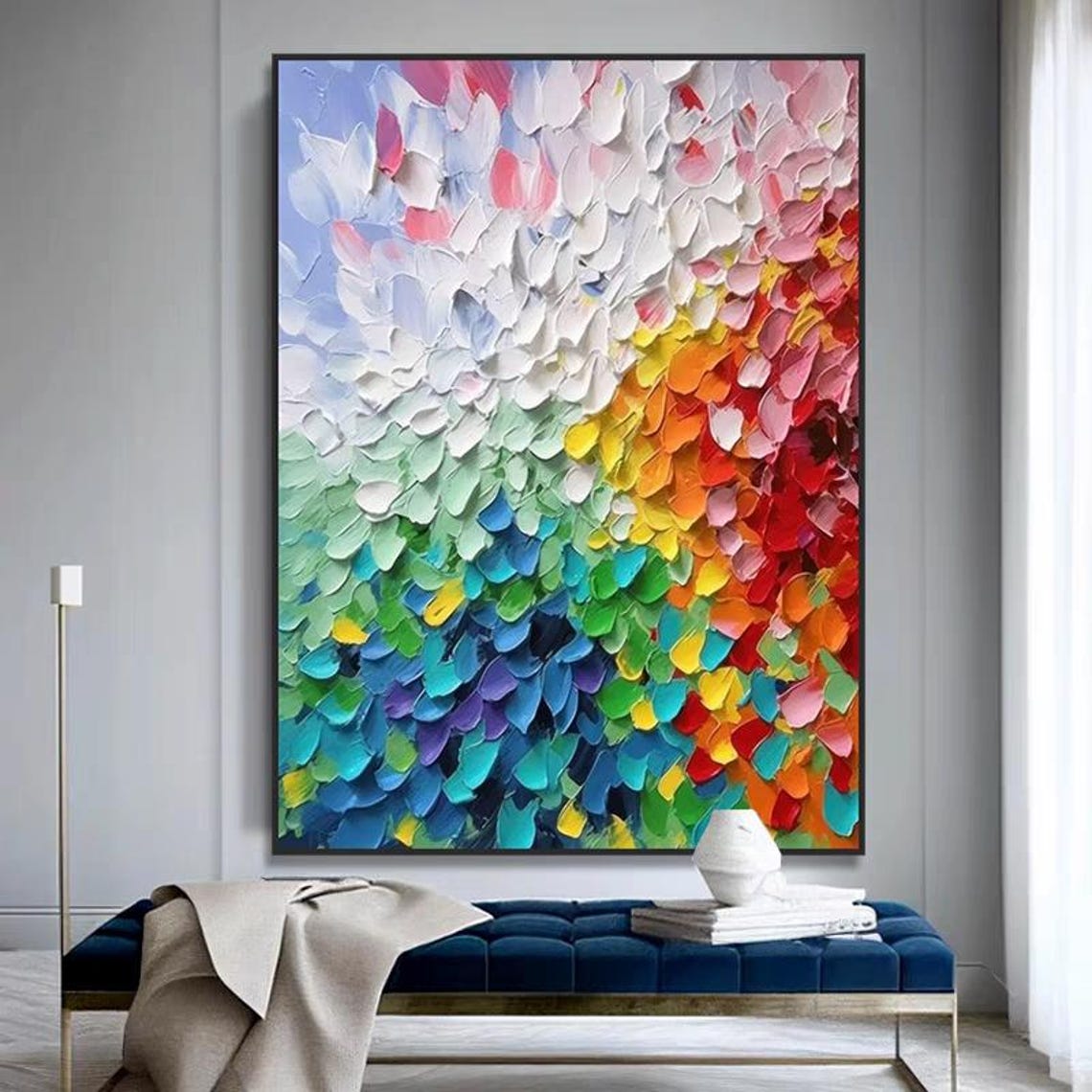 Rainbow Petals Impasto Texture Multicolored Abstract Vertical Poster - Image 4