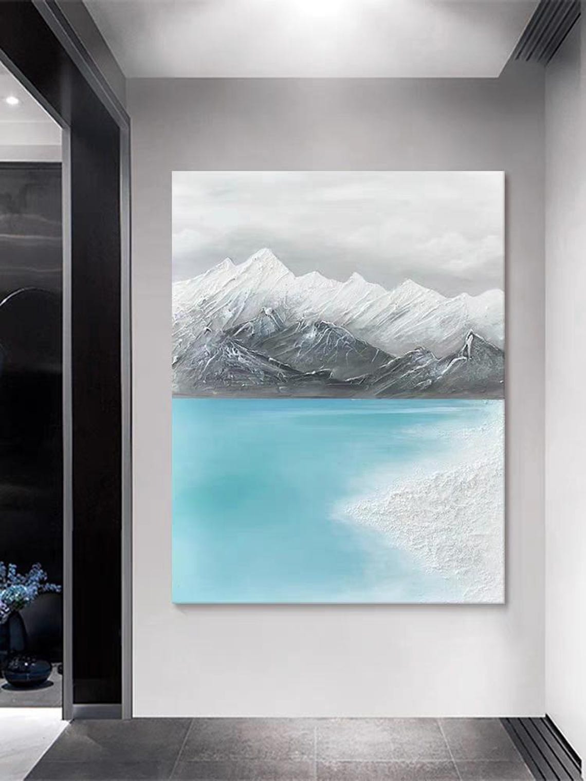 Turquoise Lake Beneath Snowy White Mountains Calm Landscape Poster - Image 3