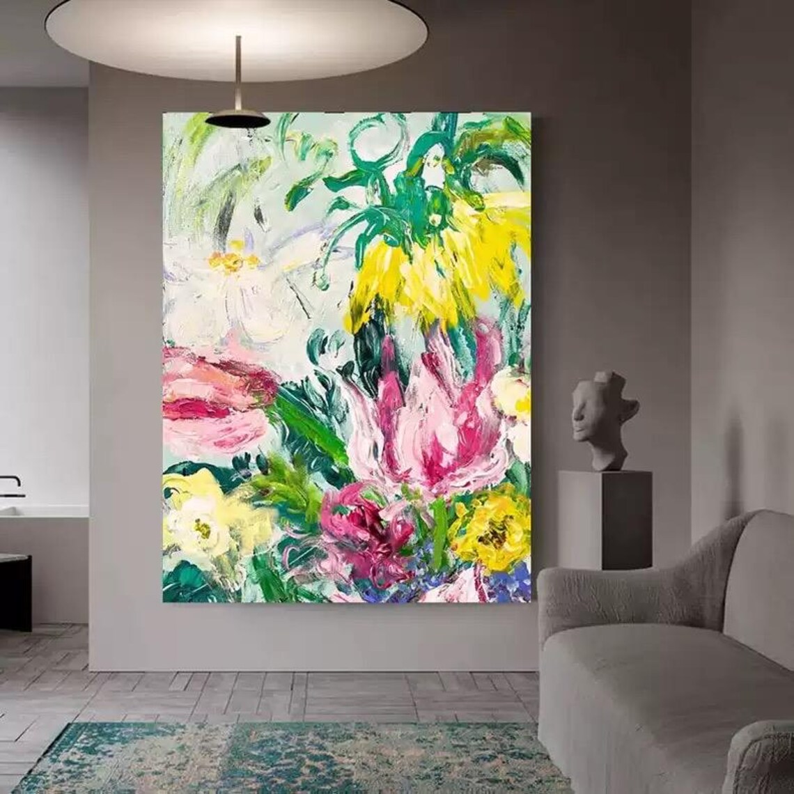 Vibrant Multicolor Garden Blooms Expressive Floral Painting Poster - Image 4