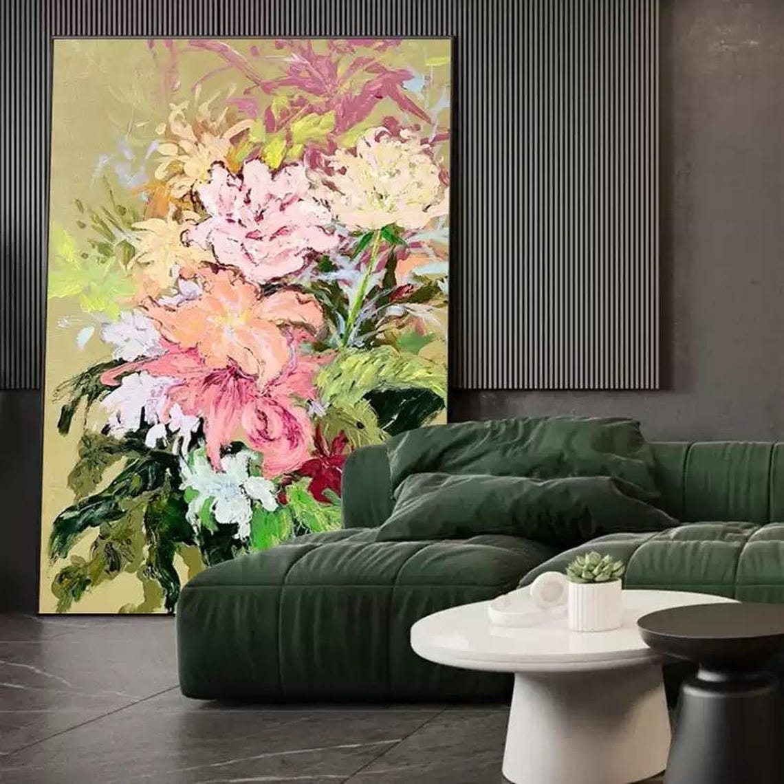 Blush Peony Bouquet on Olive Gold Background Floral Art Poster - Image 3