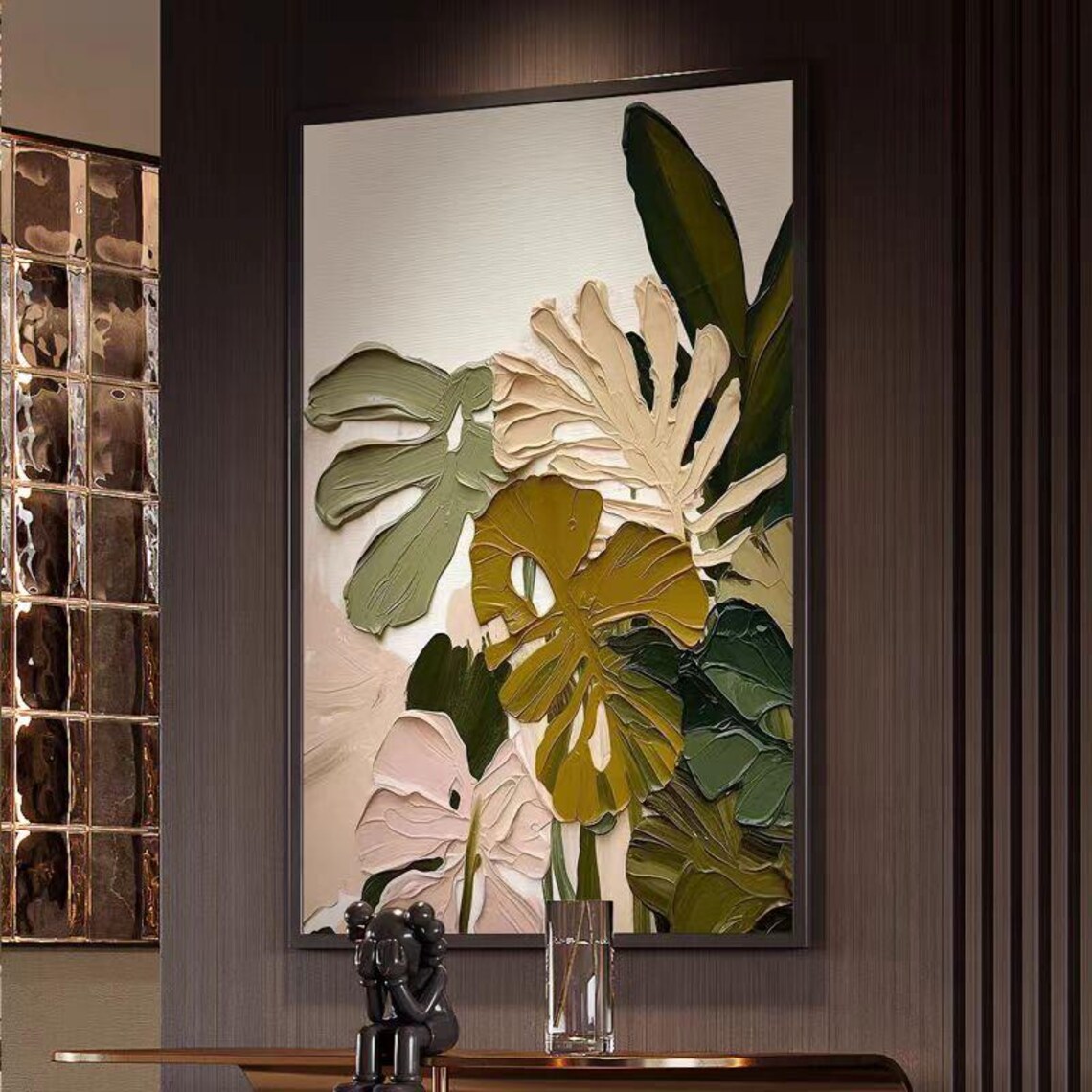 Tropical Monstera Leaves Green Botanical Impasto Vertical Poster - Image 3