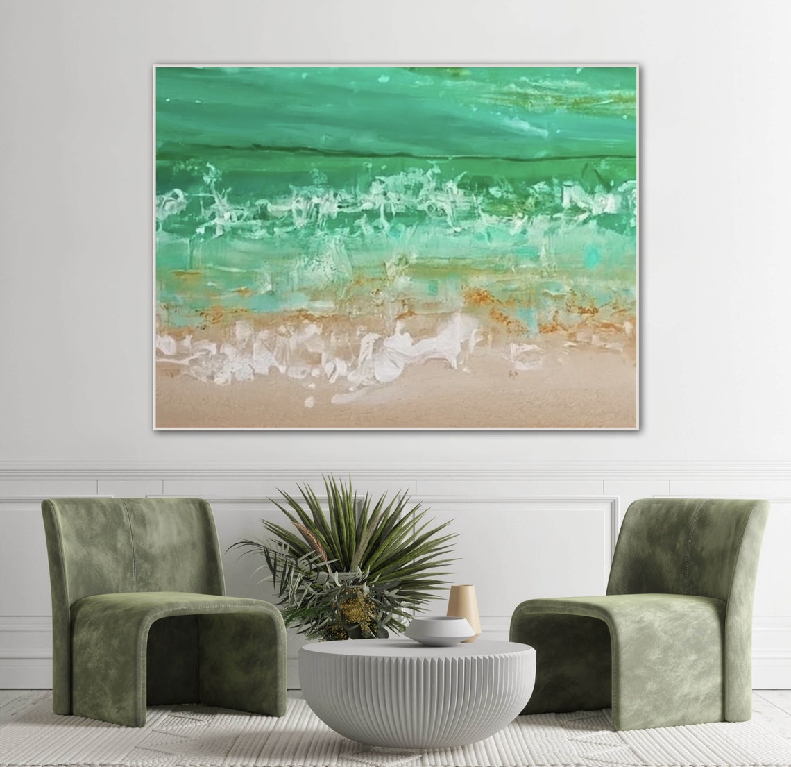Emerald Green Sea Over Sandy Shore Abstract Coastal Art Poster - Image 3
