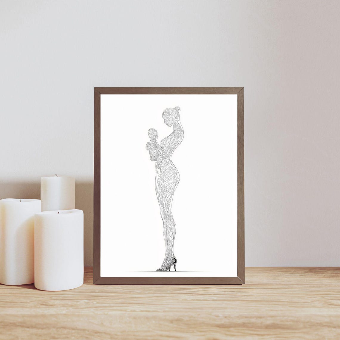 Minimalist Mother Child Line Drawing Wall Art Print For Nursery Or Home Elegant Black And White Sketch Decor - Image 2