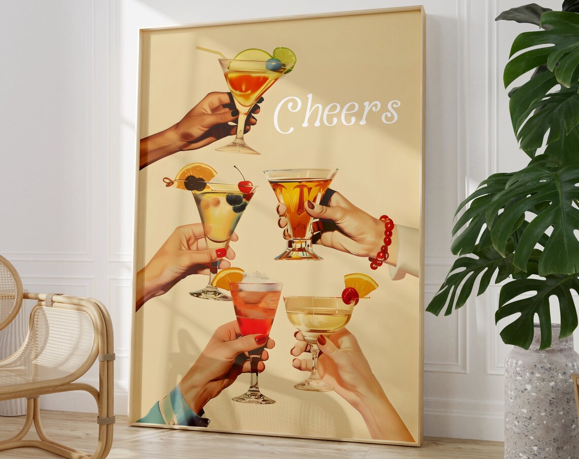 Cheers Toast With Cocktail Glasses Bar Cart Celebration Poster - Image 2