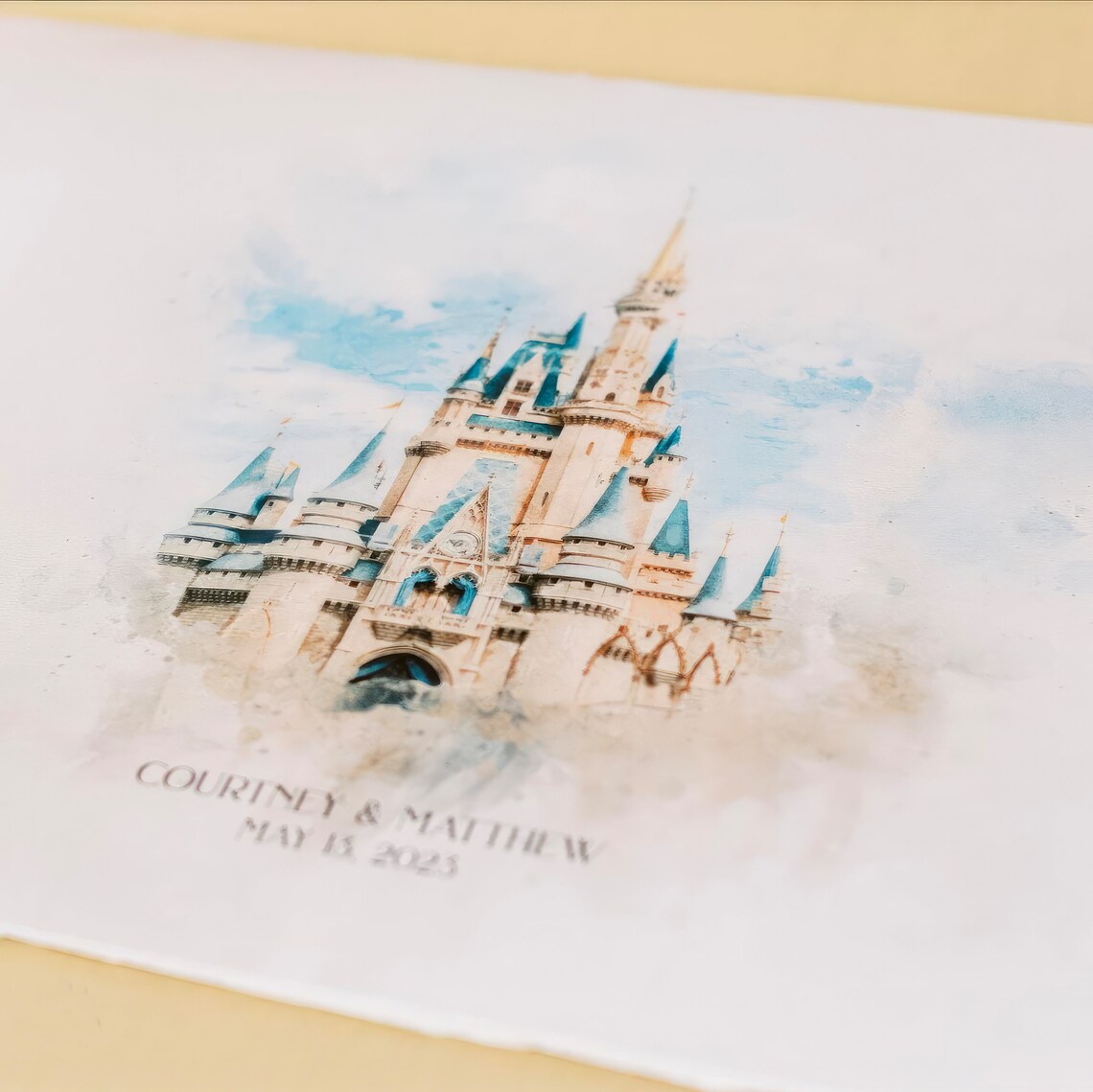 Personalized Fairy Tale Castle Watercolor Wedding Venue Keepsake Print